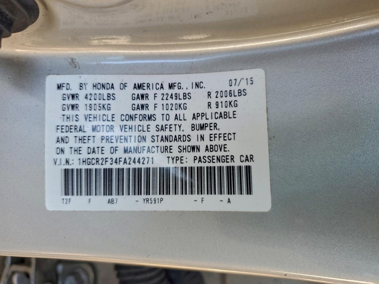 2015 HONDA ACCORD