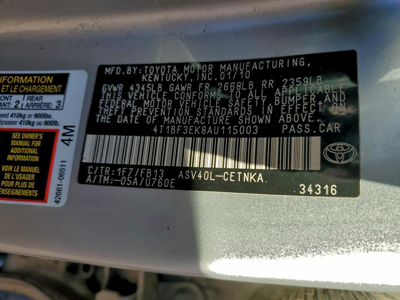 2010 TOYOTA CAMRY