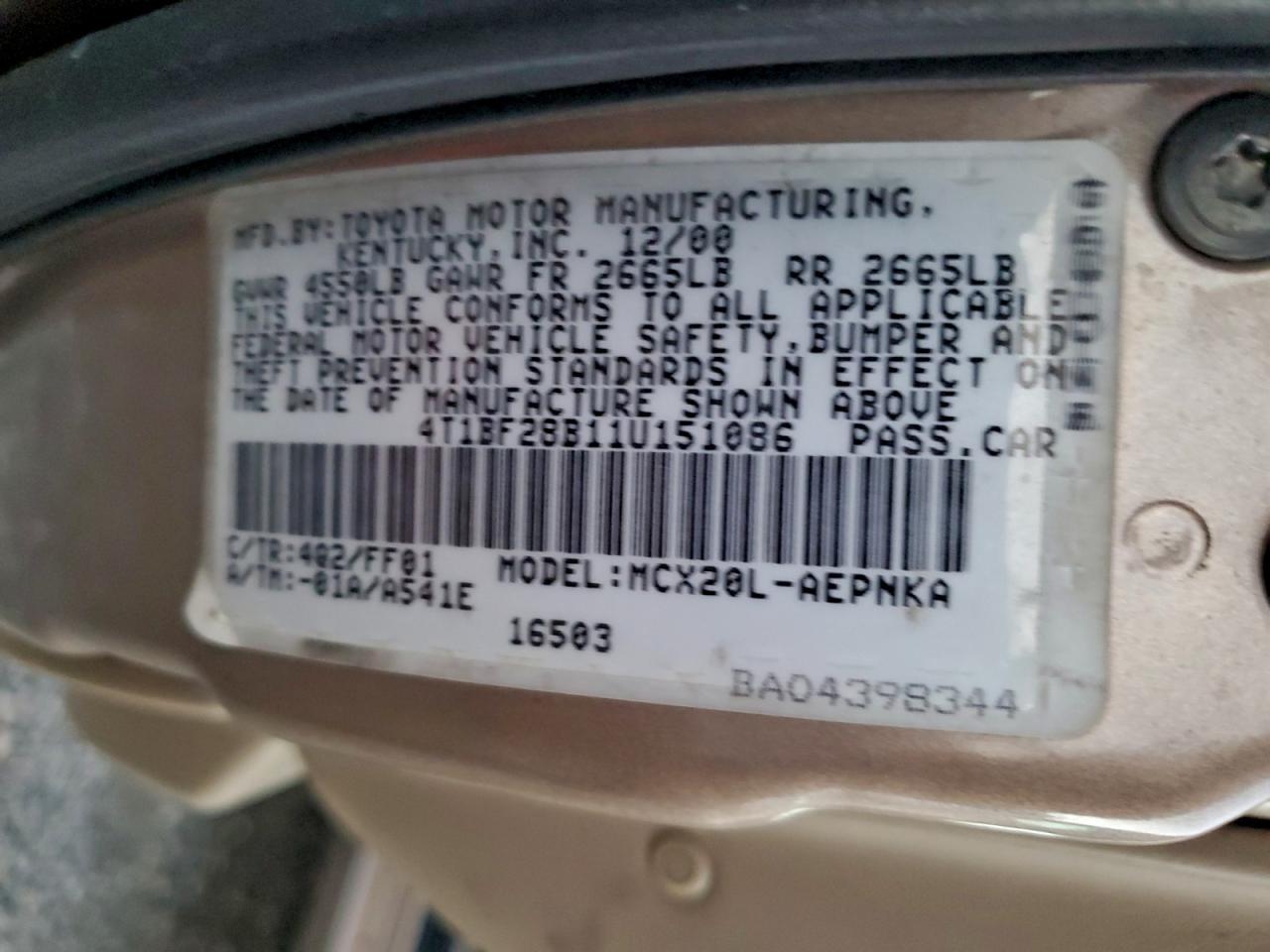 2001 TOYOTA Avalon
