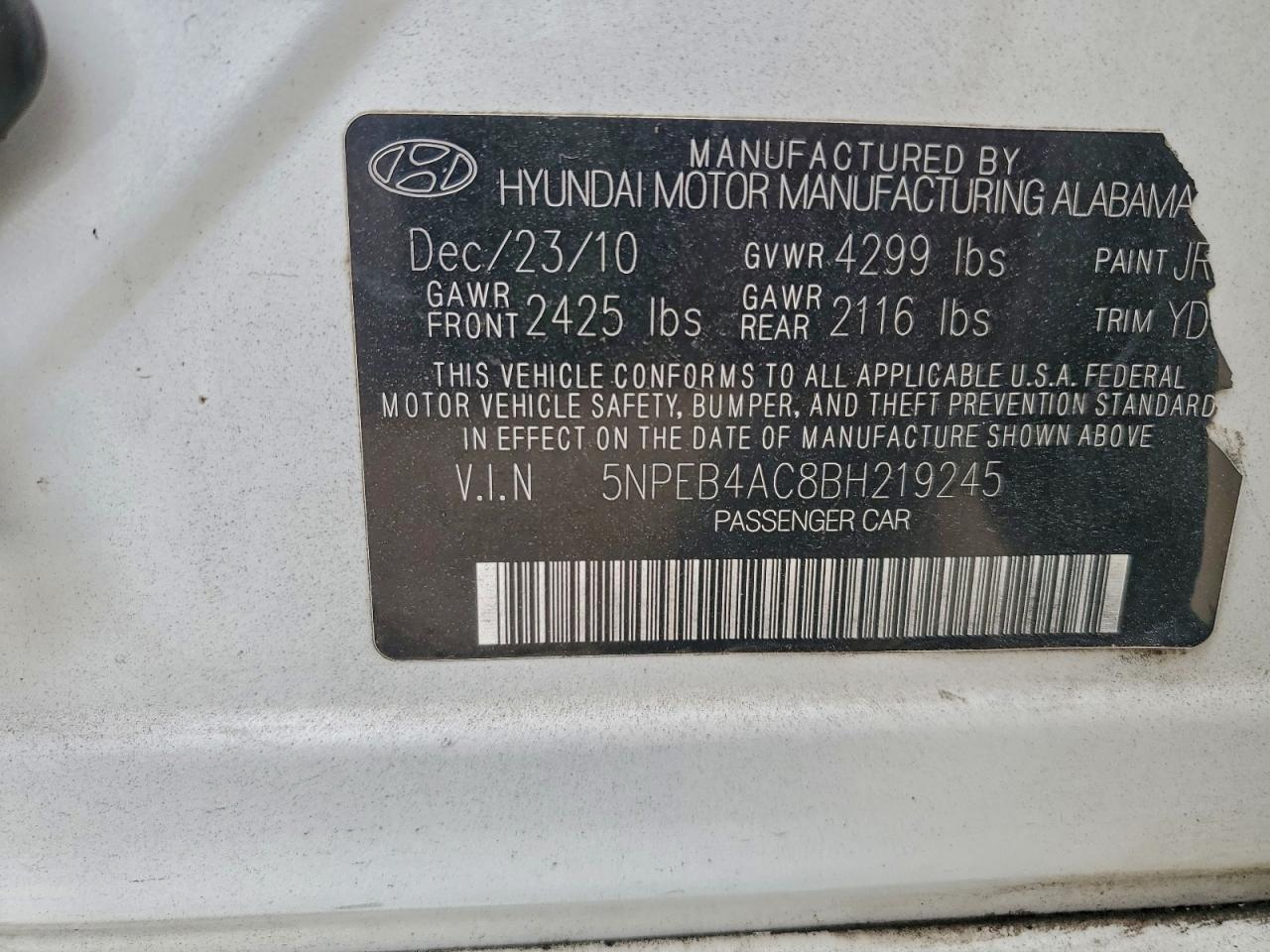 2011 HYUNDAI SONATA
