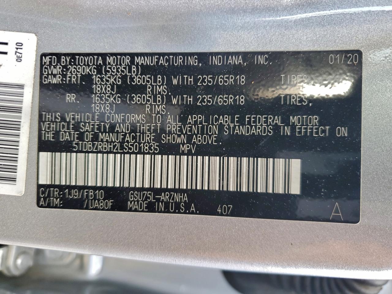 2020 TOYOTA HIGHLANDER