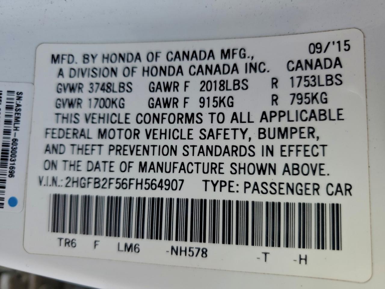 2015 HONDA CIVIC