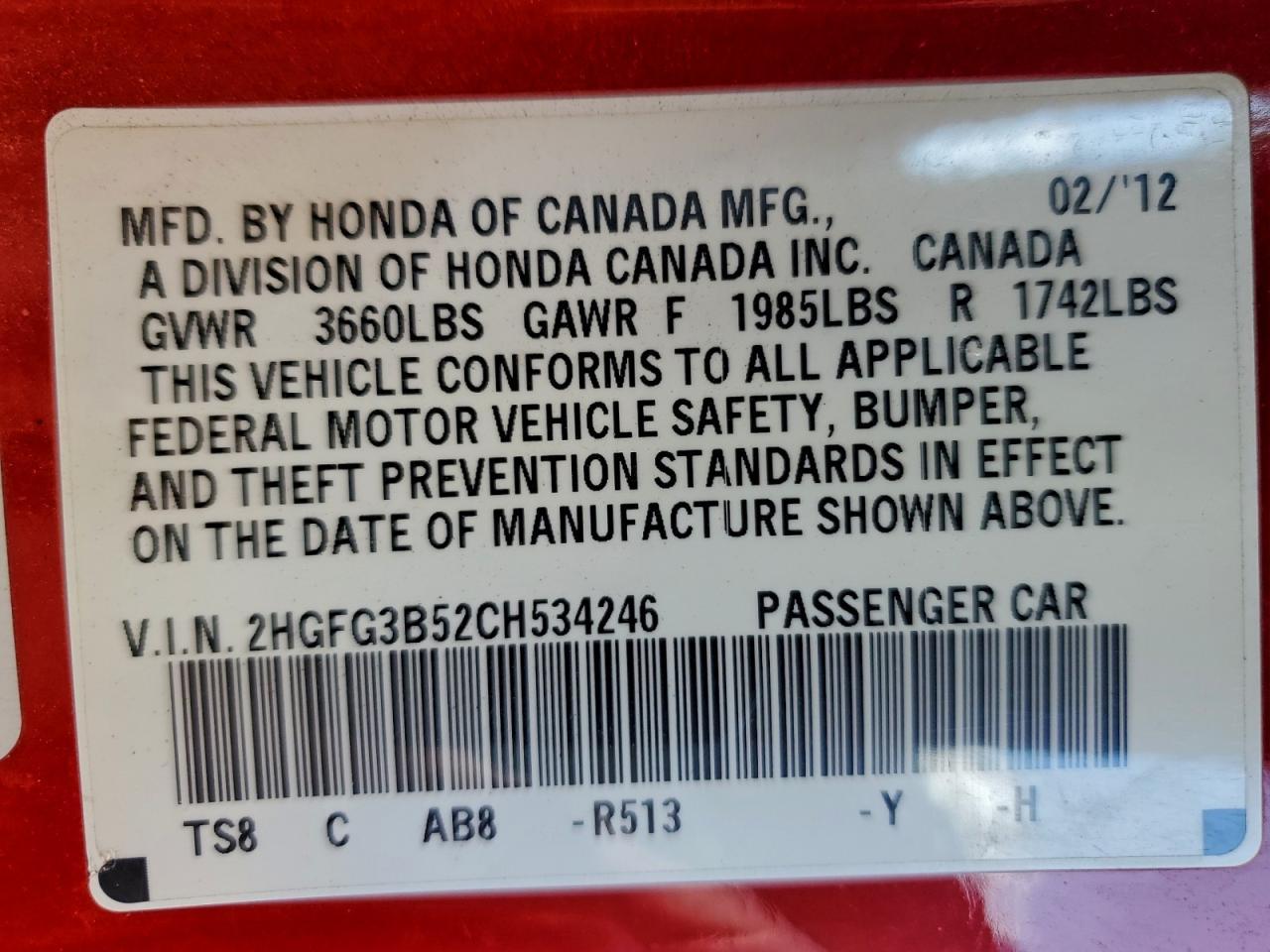 2012 HONDA CIVIC