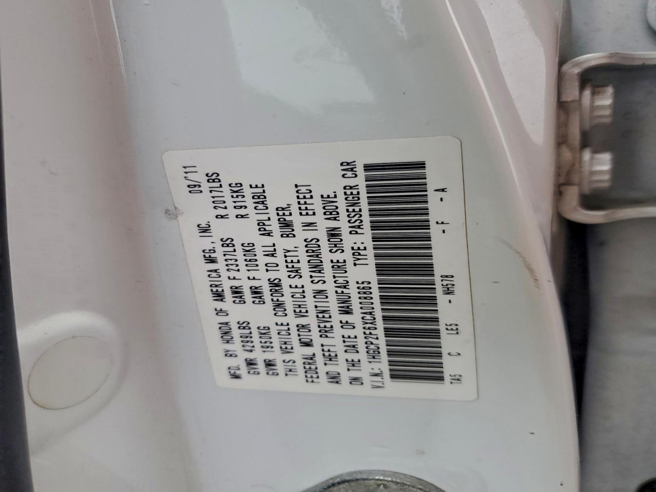 2012 HONDA ACCORD