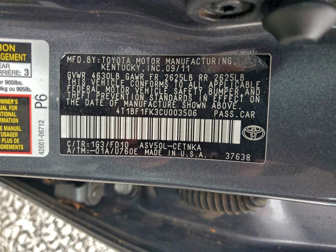2012 TOYOTA CAMRY