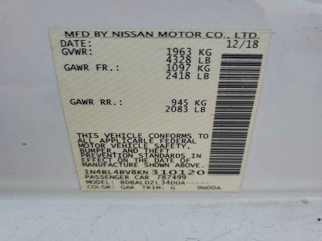 2019 NISSAN ALTIMA