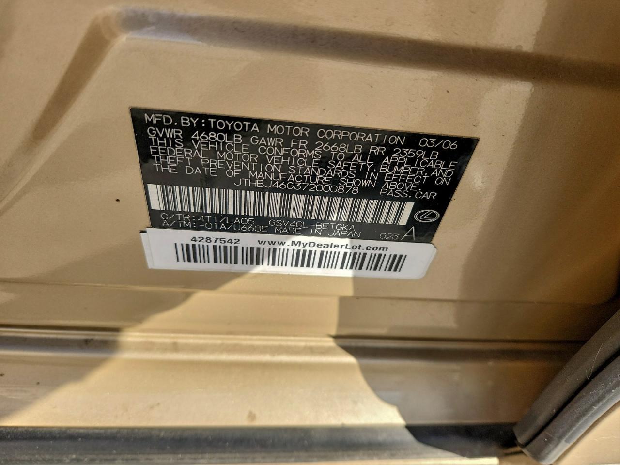 2007 LEXUS ES 350