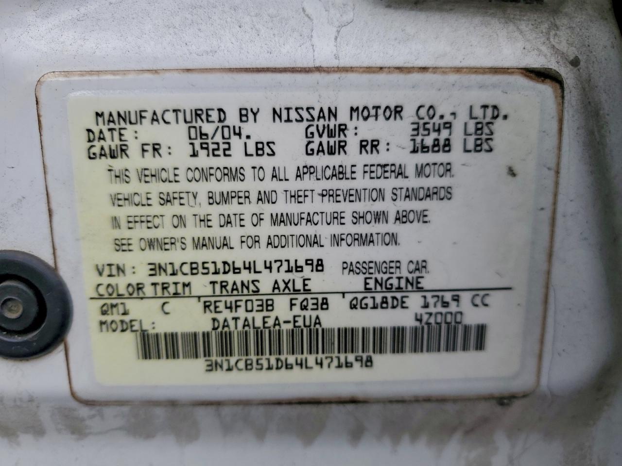 2004 NISSAN SENTRA