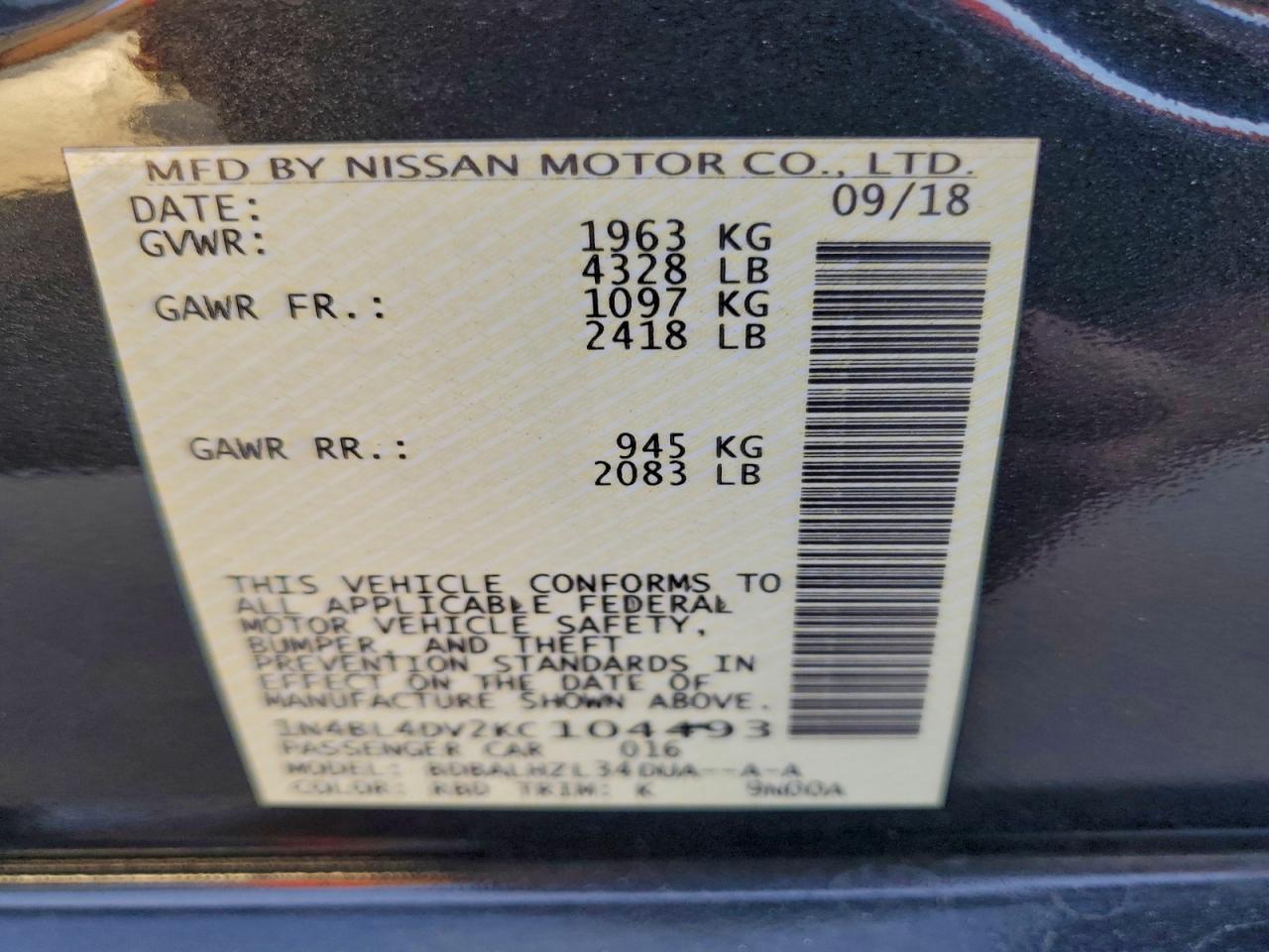 2019 NISSAN ALTIMA