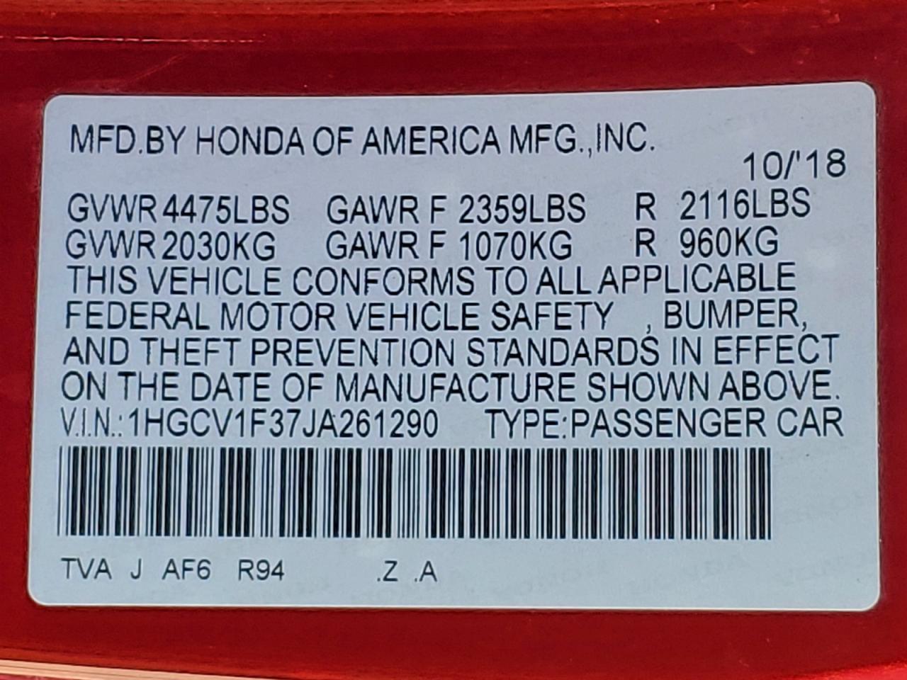 2018 HONDA ACCORD
