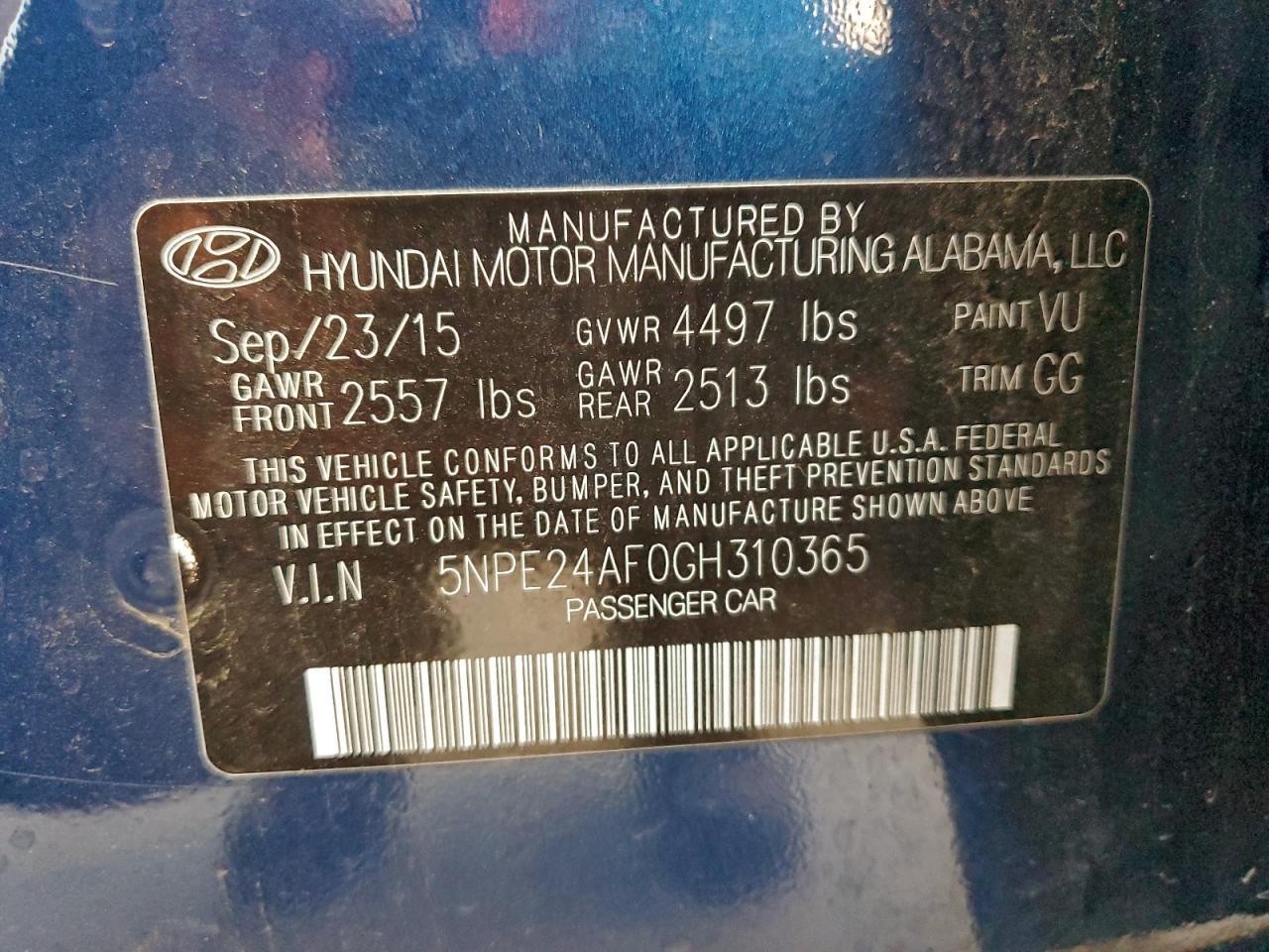 2016 HYUNDAI SONATA
