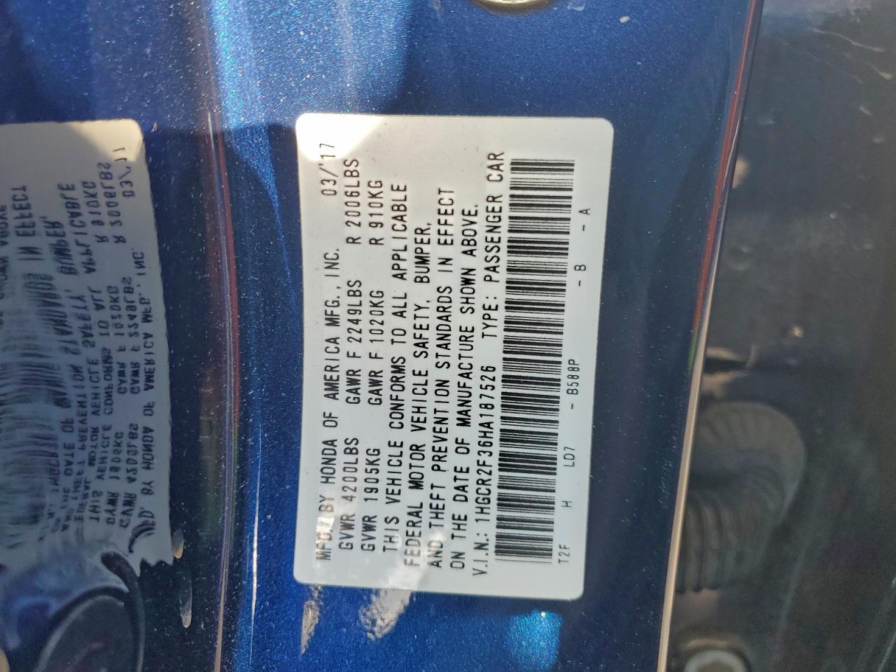 2017 HONDA ACCORD