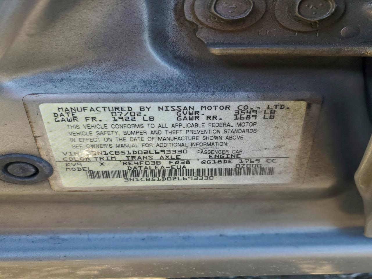 2002 NISSAN SENTRA