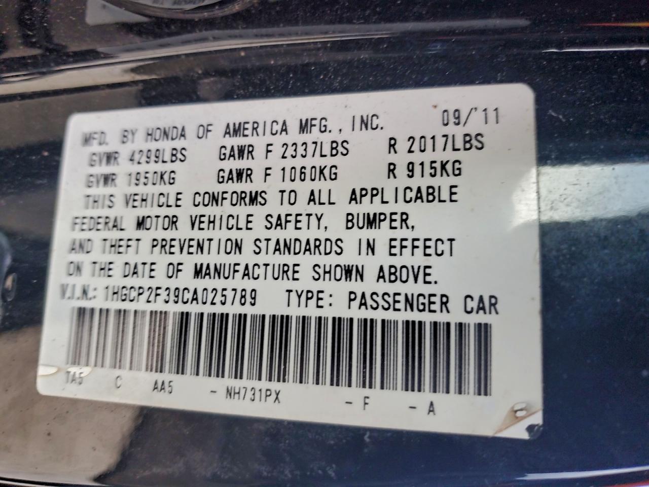 2012 HONDA ACCORD