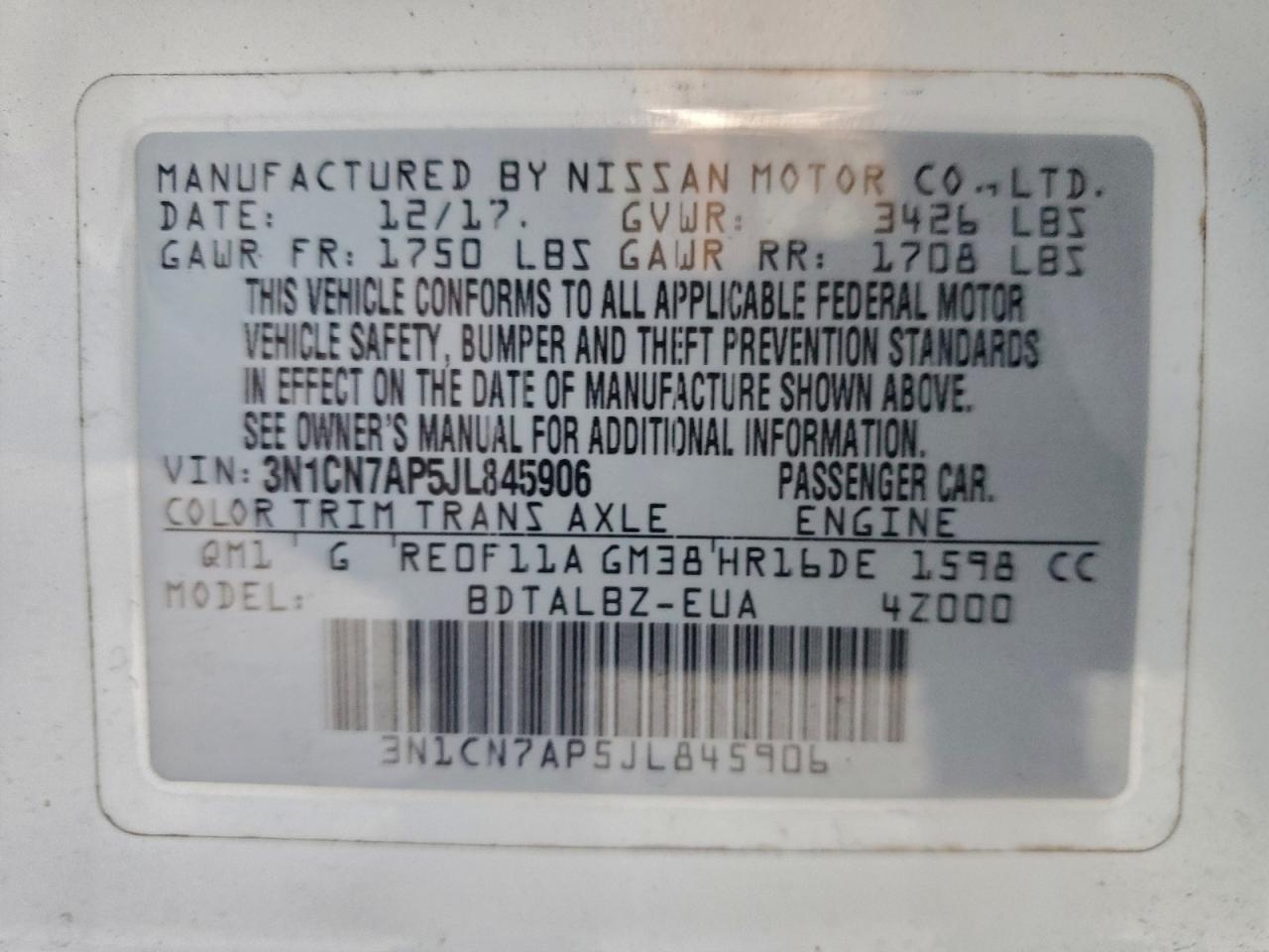 2018 NISSAN VERSA