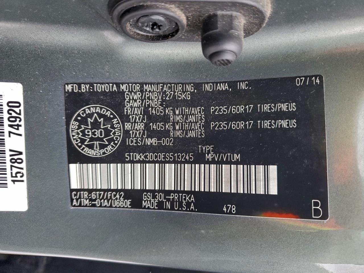 2014 TOYOTA SIENNA