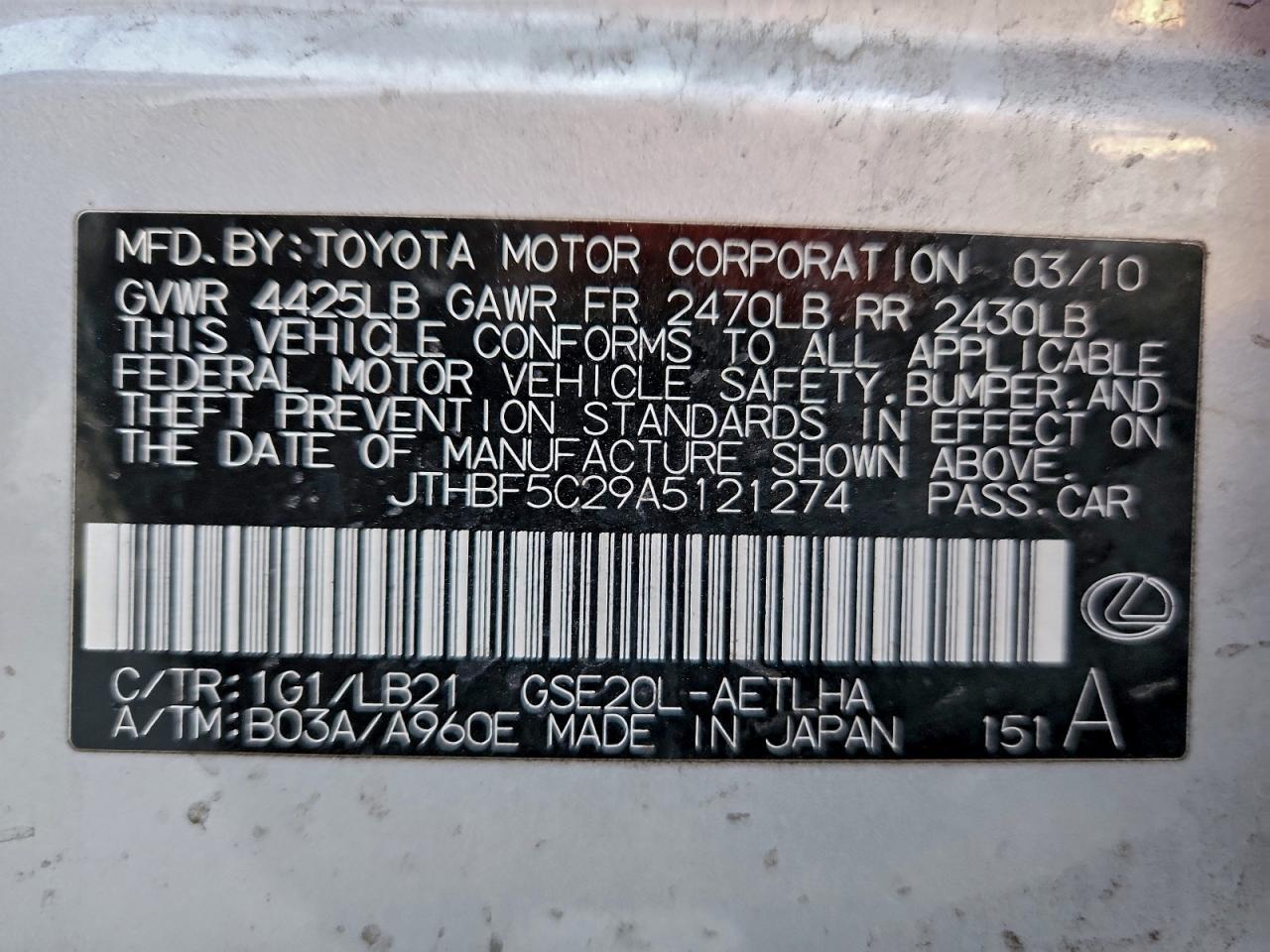 2010 LEXUS IS 250