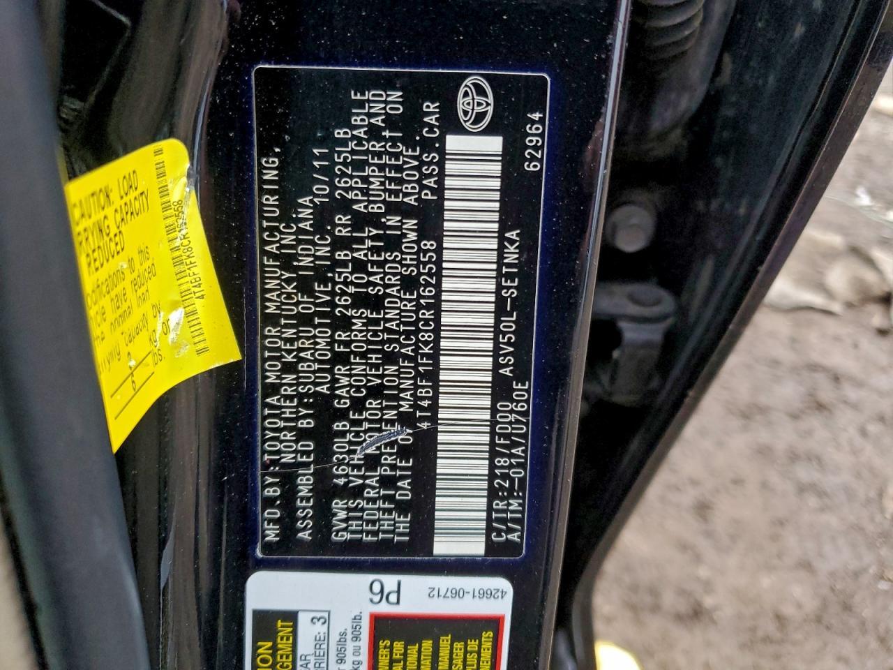 2012 TOYOTA CAMRY