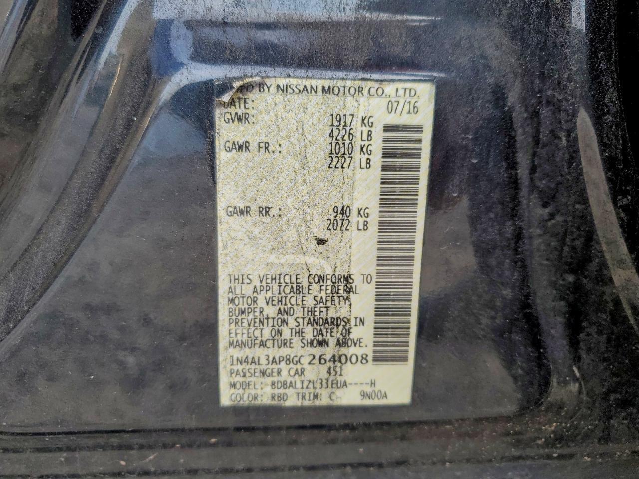 2016 NISSAN ALTIMA