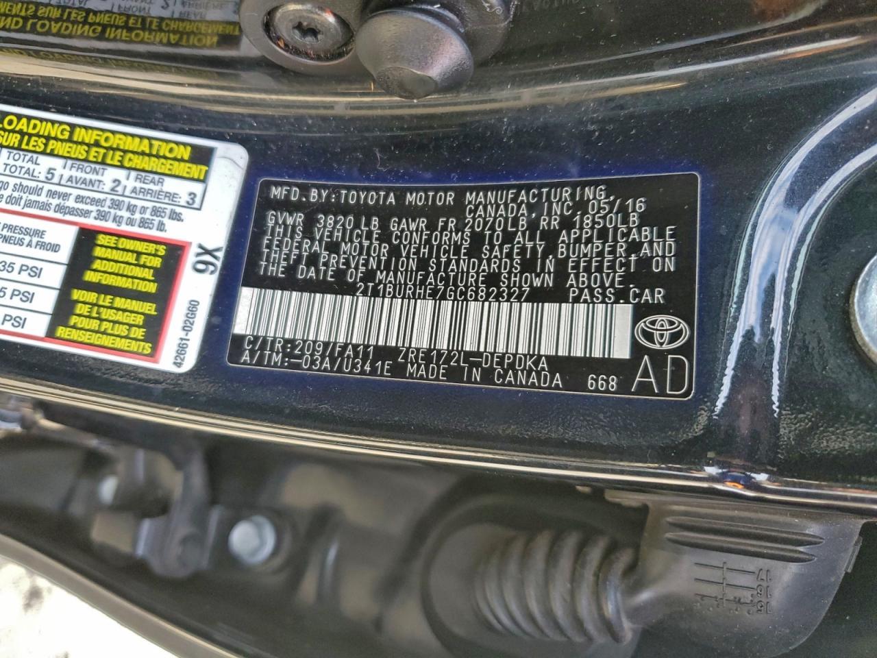 2016 TOYOTA COROLLA