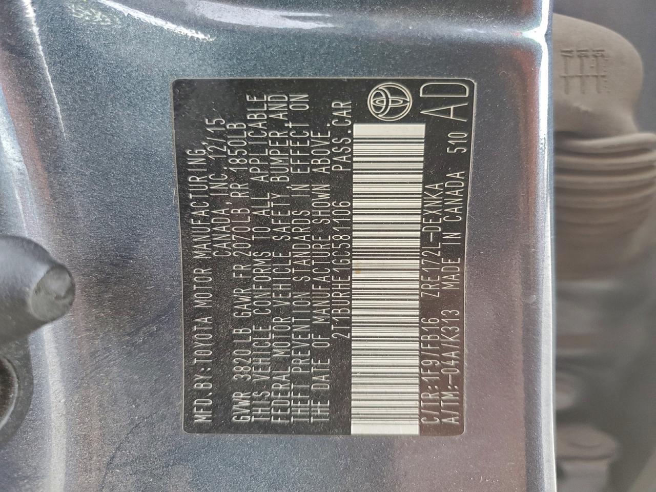 2016 TOYOTA COROLLA