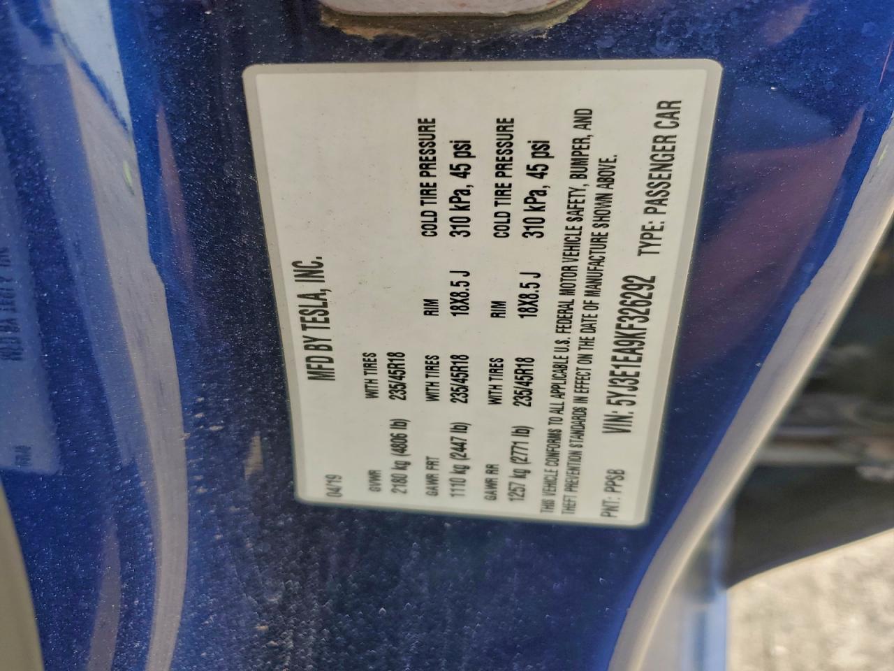 2019 TESLA MODEL 3