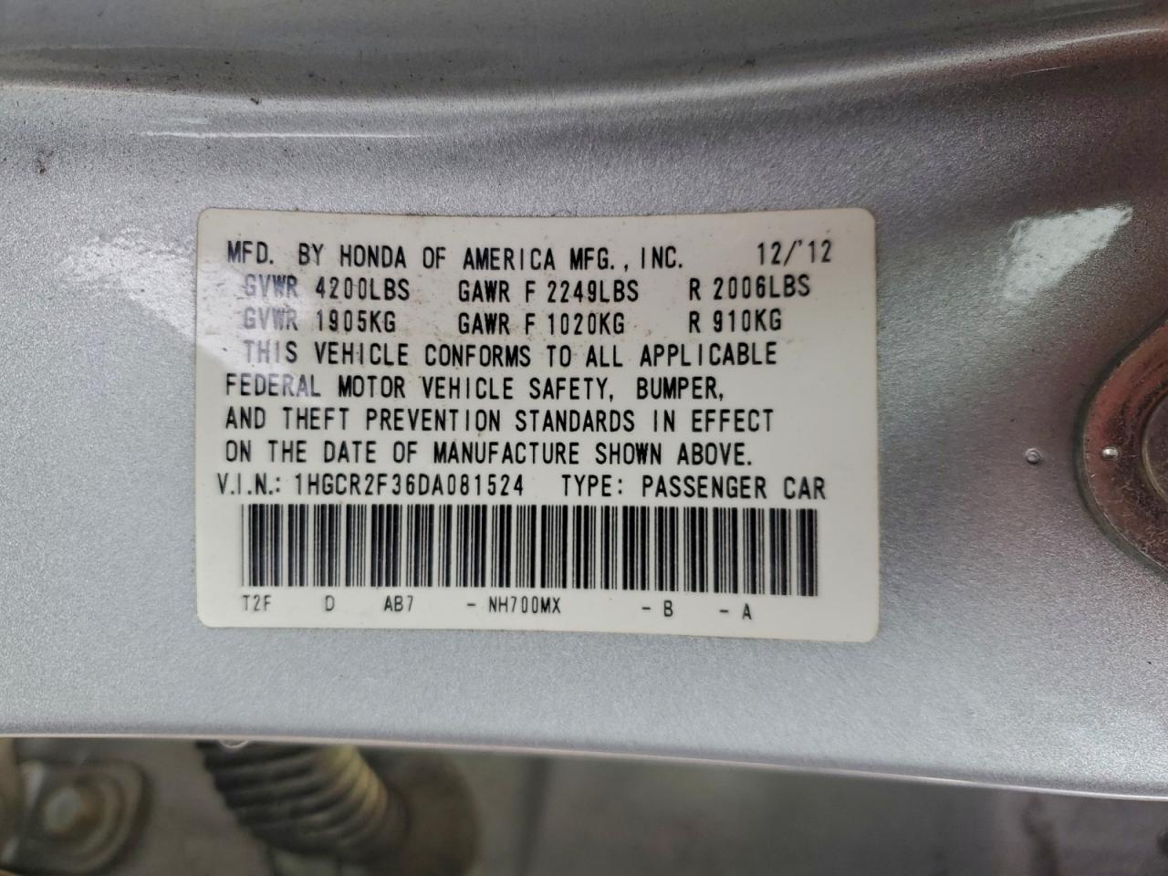 2013 HONDA ACCORD