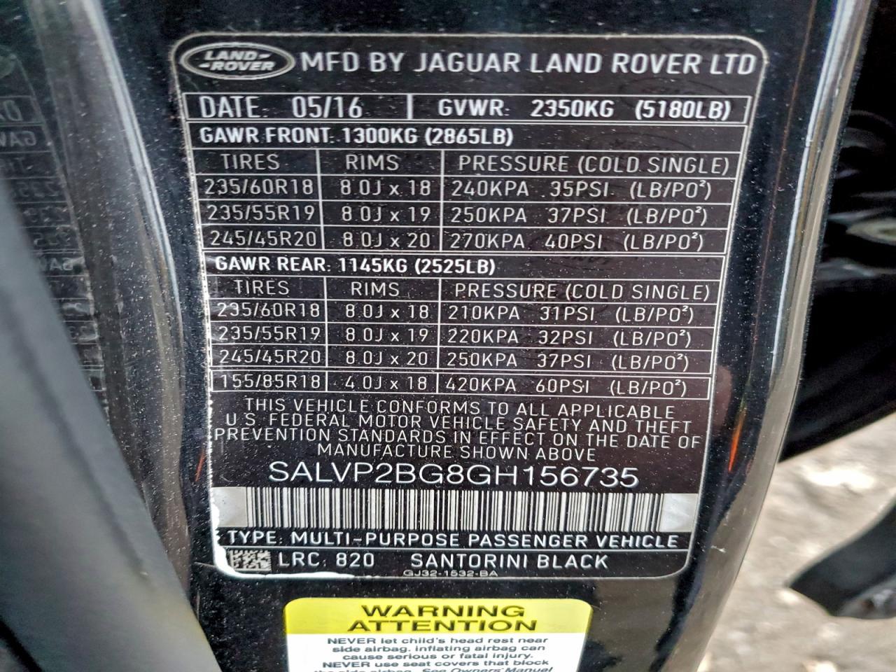 2016 LAND ROVER RANGE ROVER EVOQUE