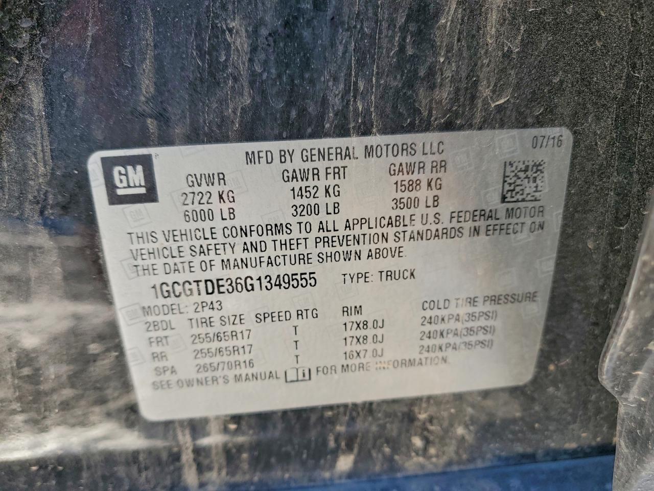 2016 CHEVROLET COLORADO