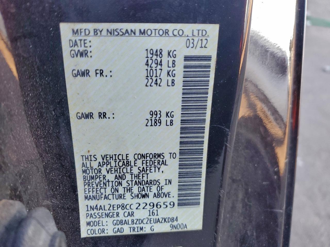 2012 NISSAN ALTIMA