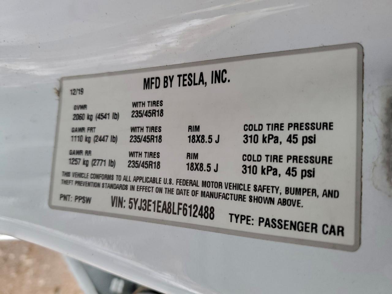 2020 TESLA MODEL 3