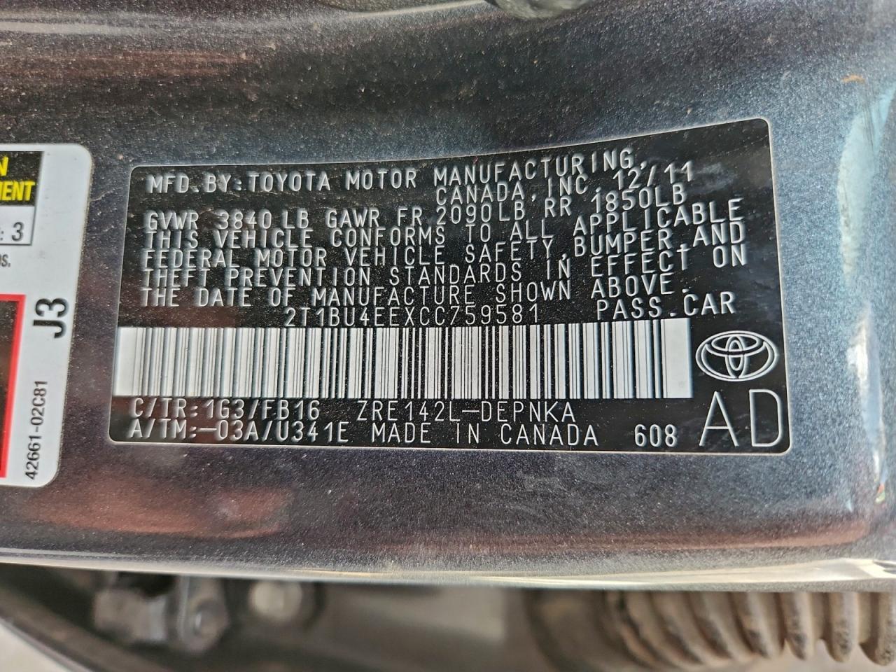 2012 TOYOTA COROLLA
