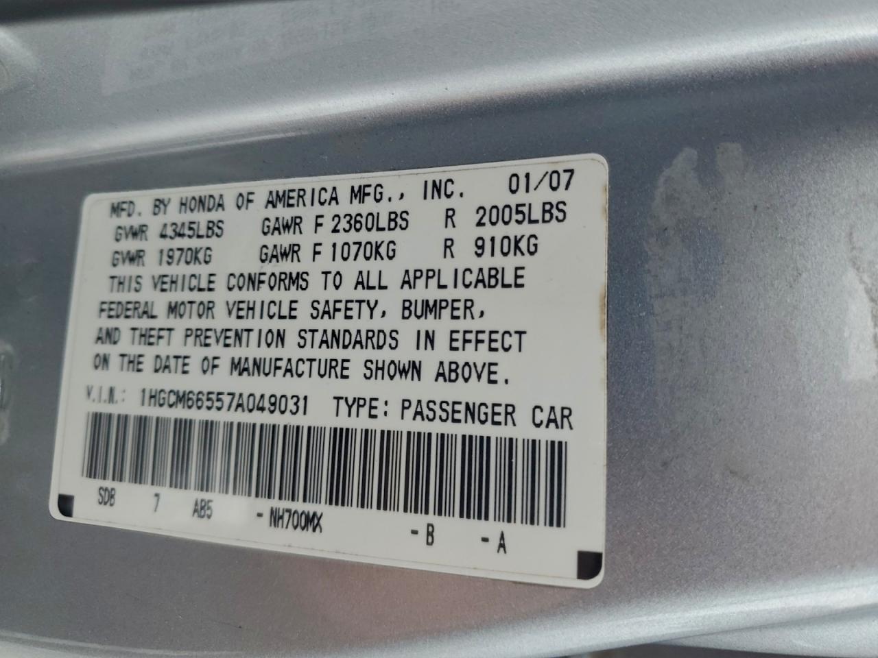 2007 HONDA ACCORD