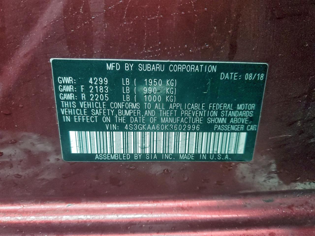 2019 SUBARU IMPREZA