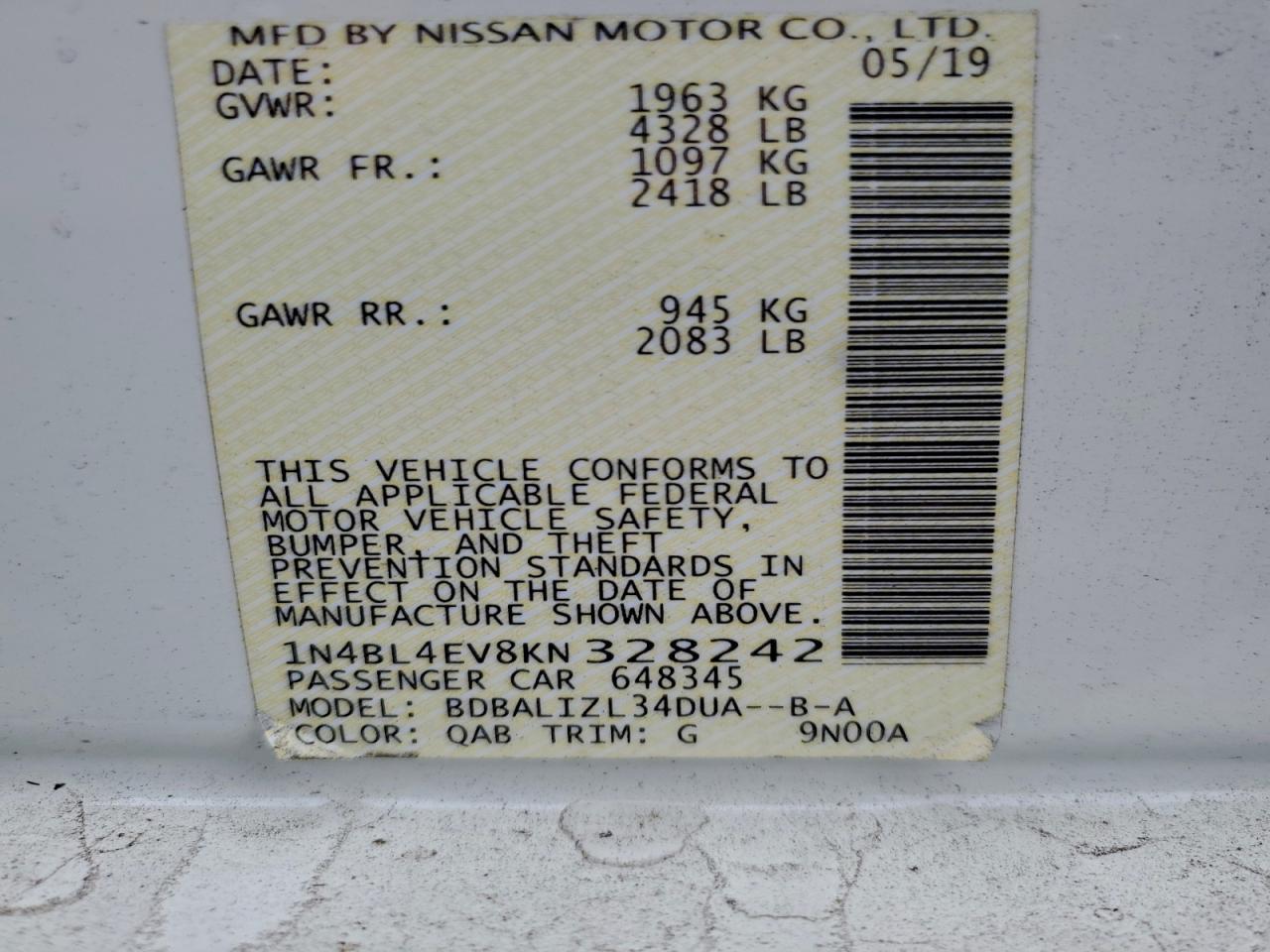 2019 NISSAN ALTIMA