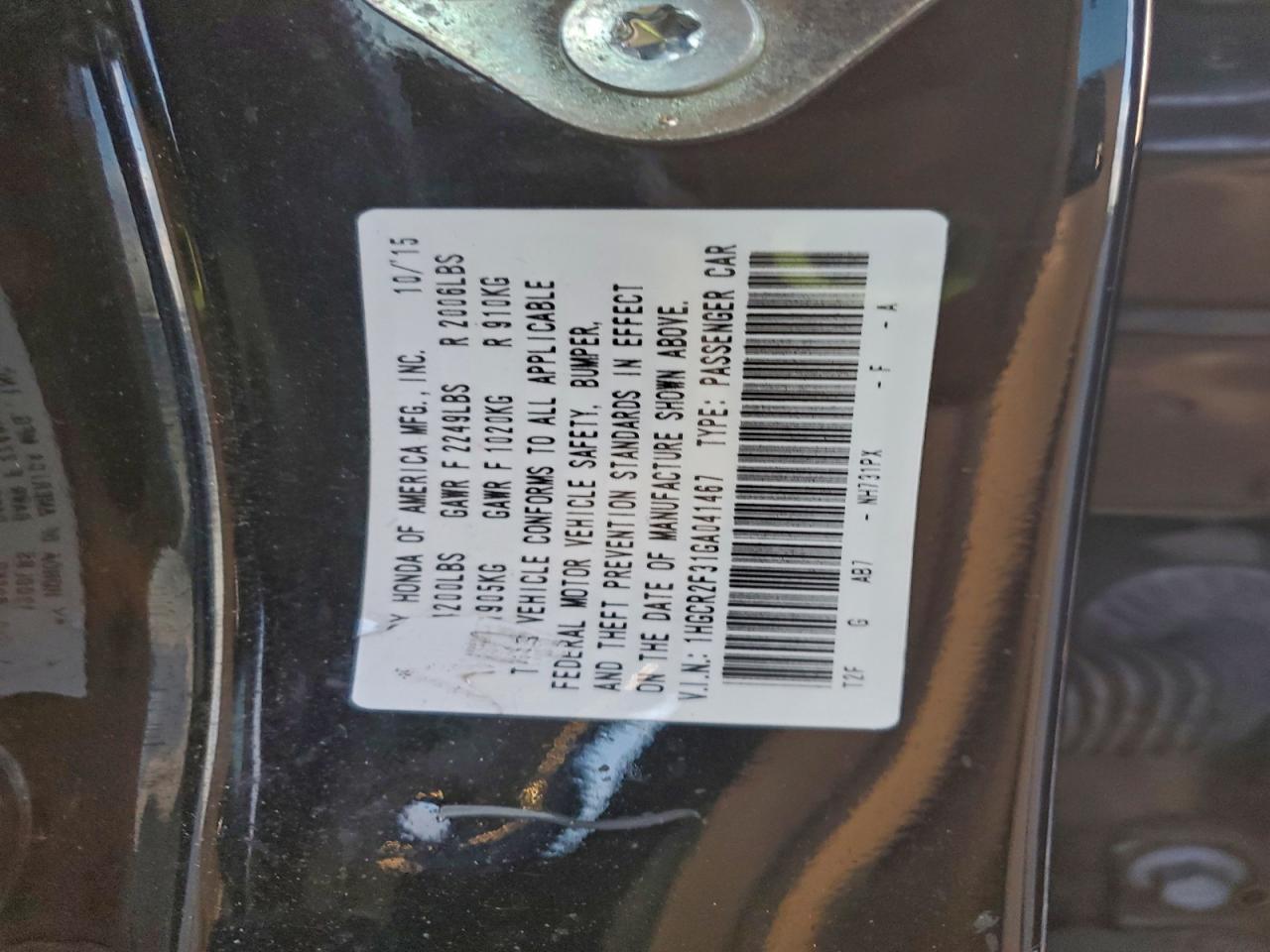 2016 HONDA ACCORD