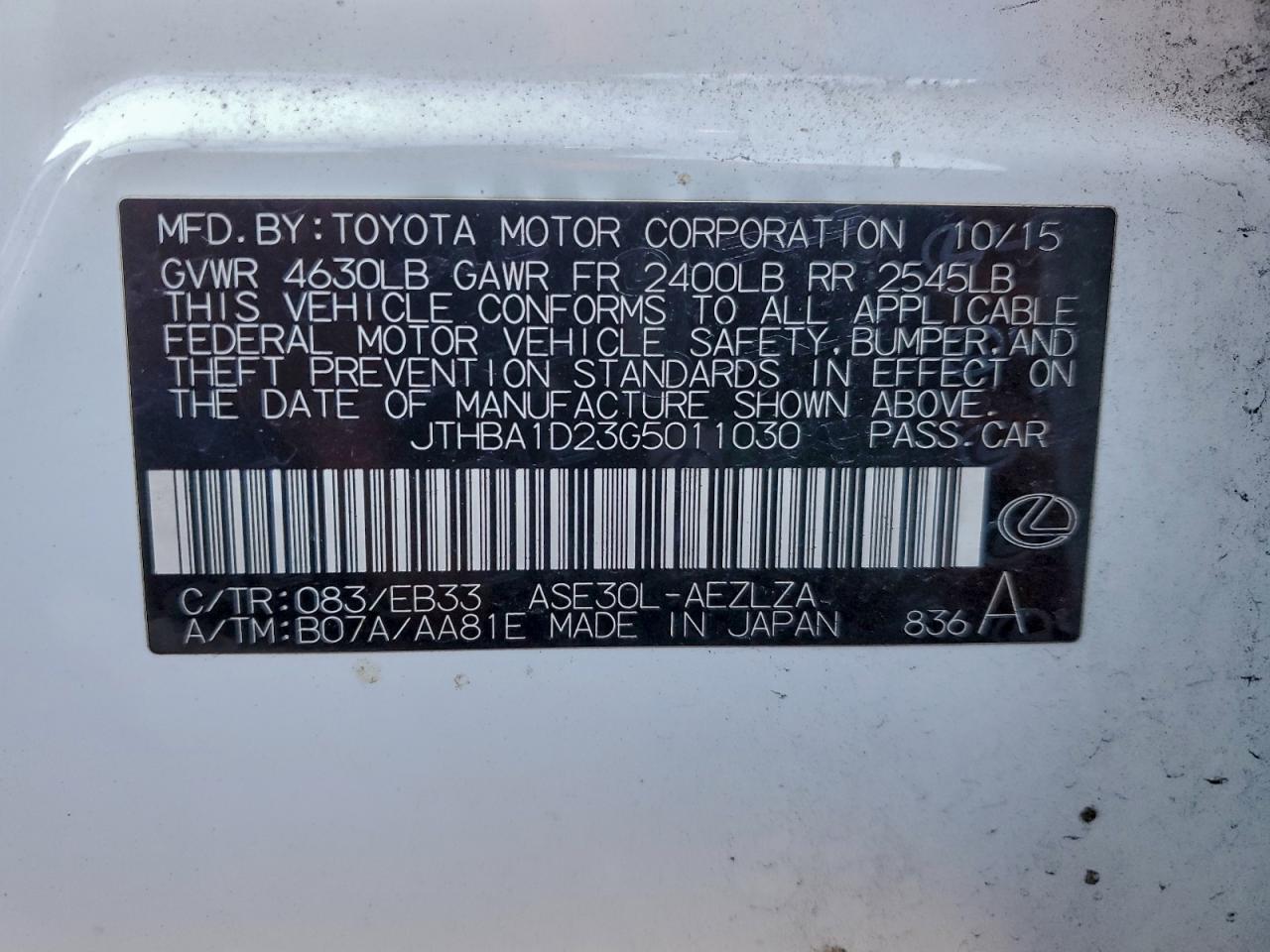 2016 LEXUS IS 200t