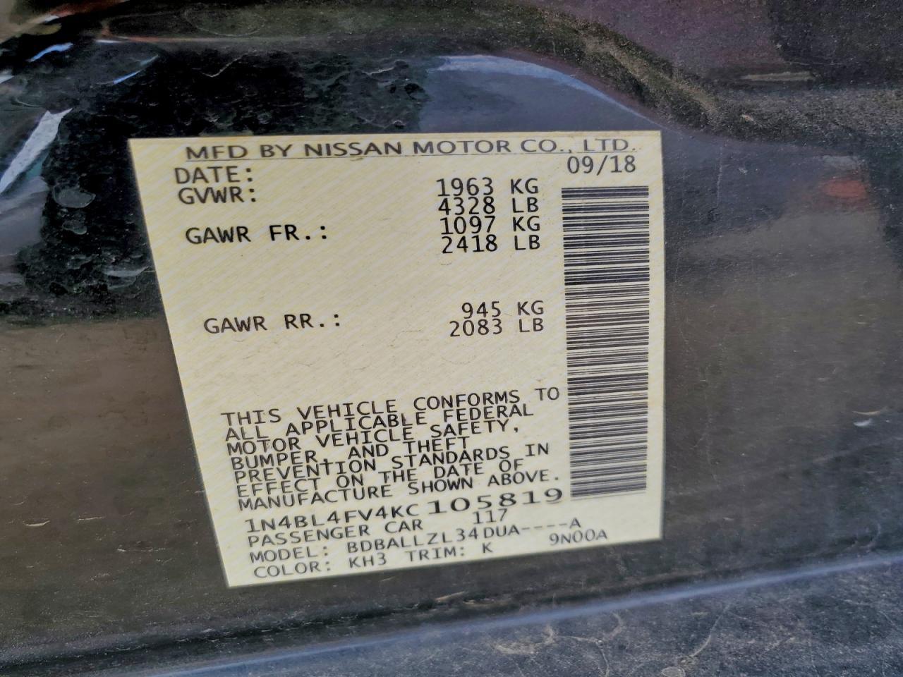 2019 NISSAN ALTIMA