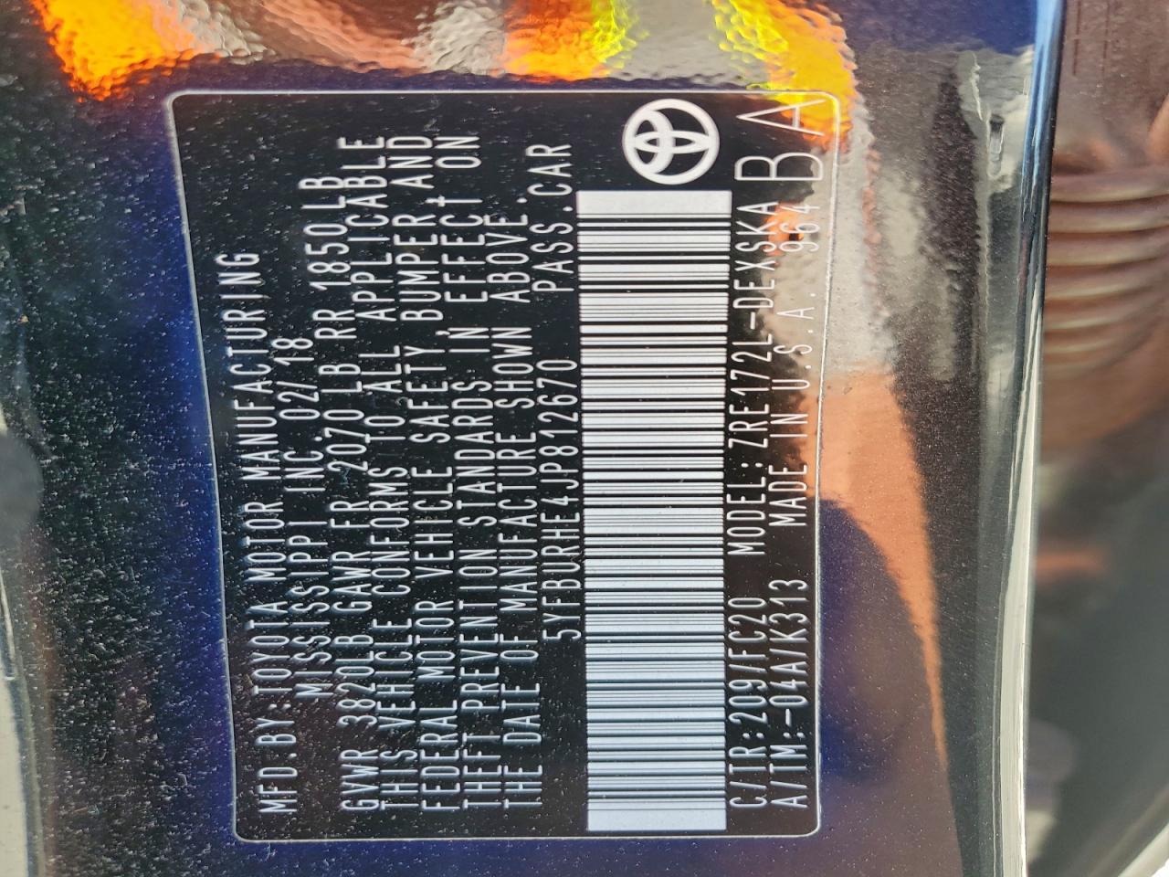 2018 TOYOTA COROLLA