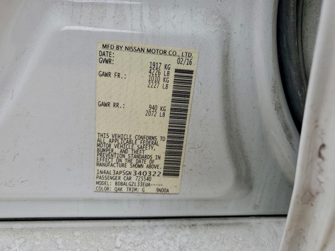 2016 NISSAN ALTIMA
