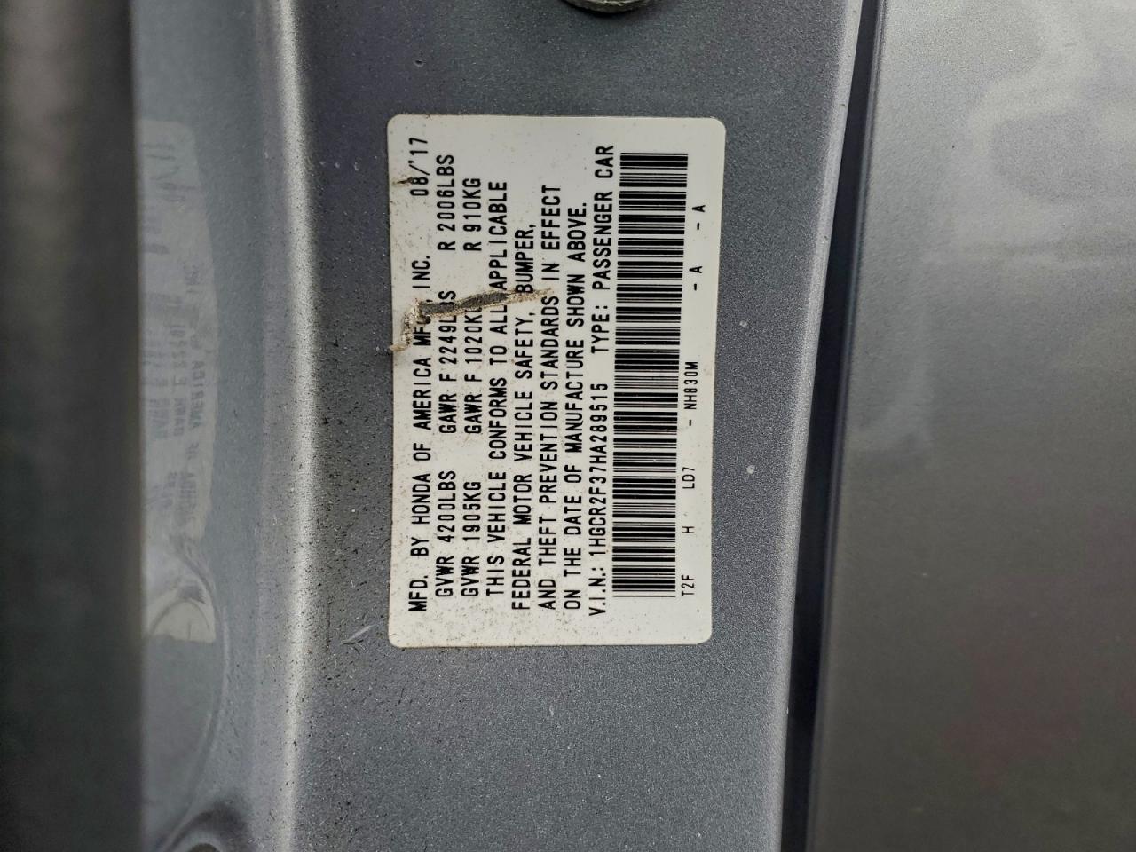 2017 HONDA ACCORD