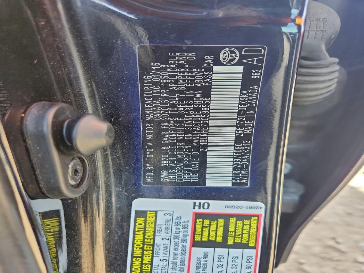 2016 TOYOTA COROLLA