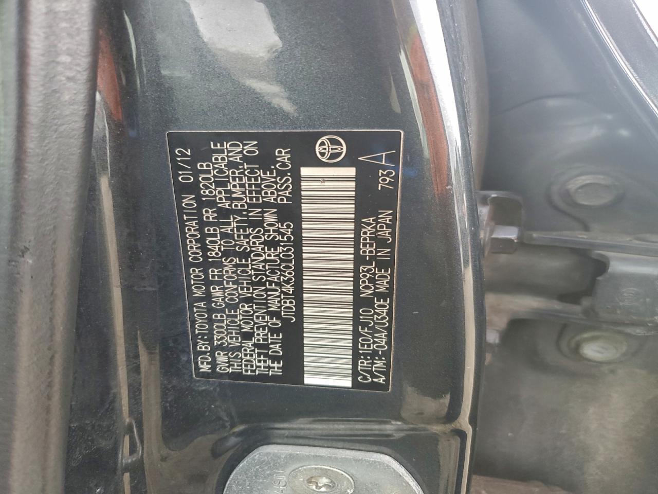 2012 TOYOTA YARIS