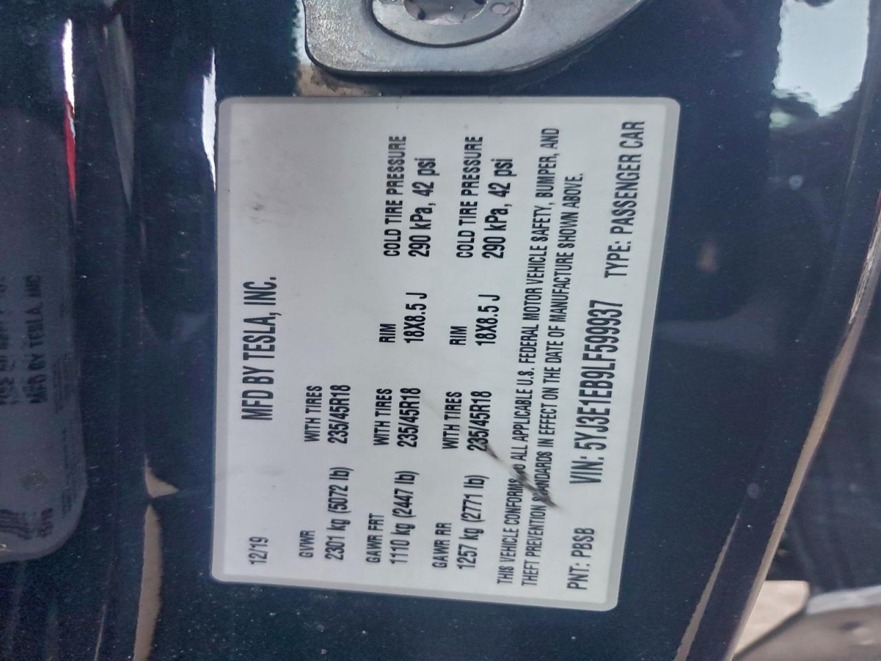2020 TESLA MODEL 3