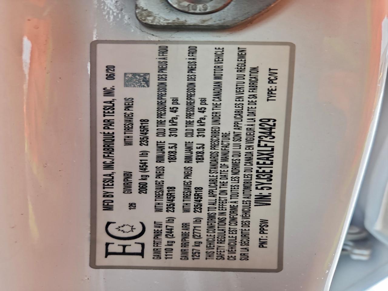 2020 TESLA MODEL 3