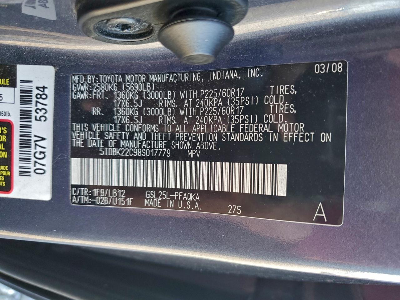 2008 TOYOTA SIENNA