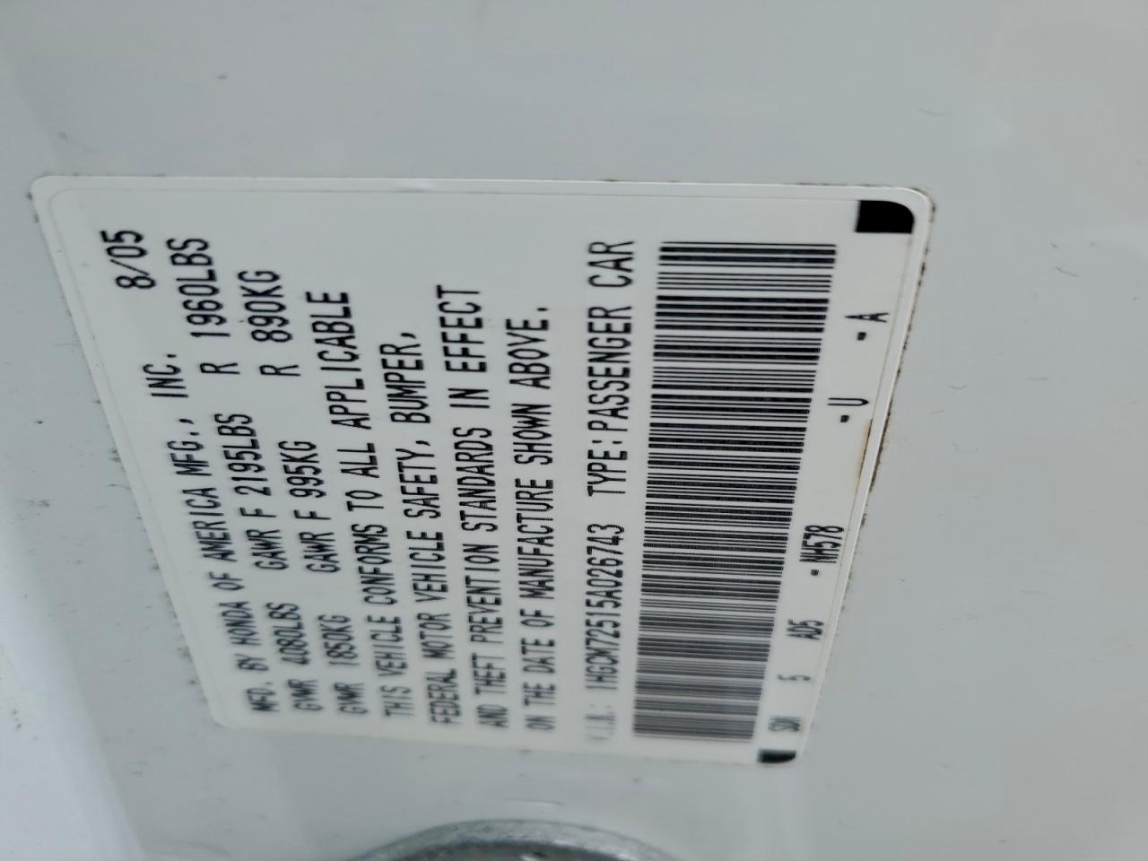2005 HONDA ACCORD