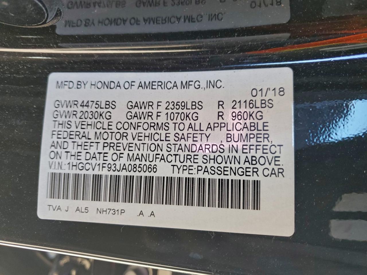 2018 HONDA ACCORD