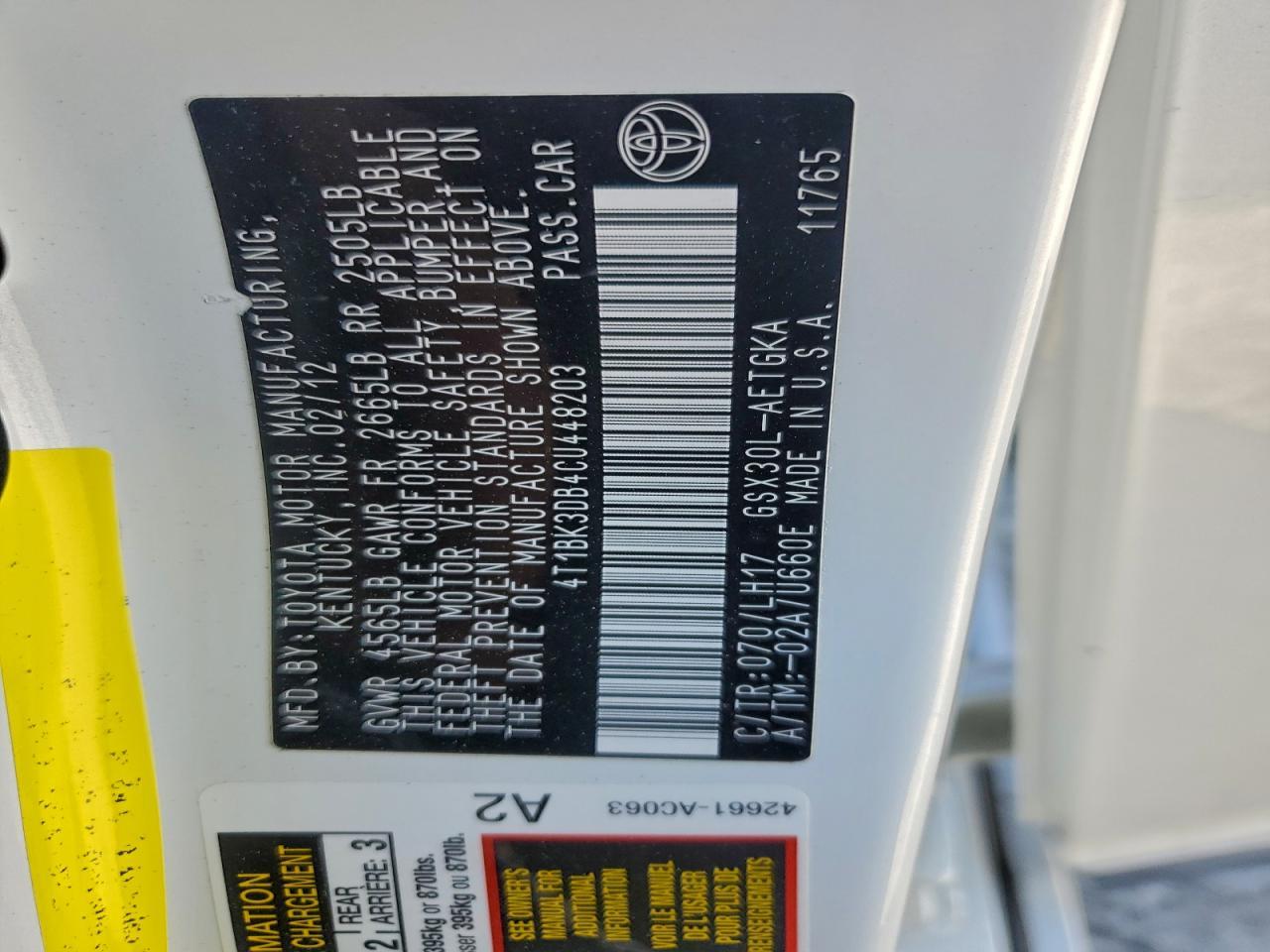 2012 TOYOTA Avalon