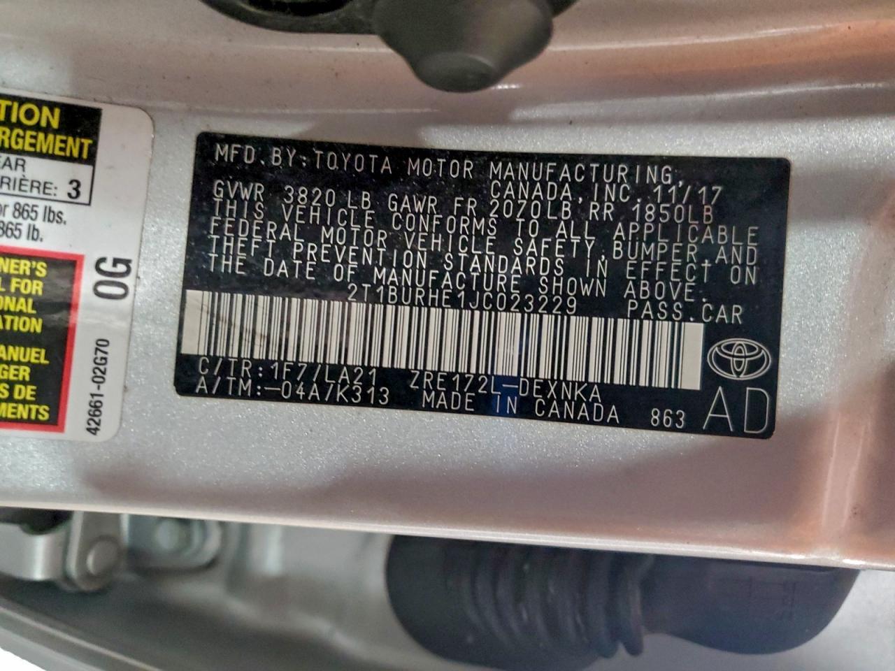 2018 TOYOTA COROLLA